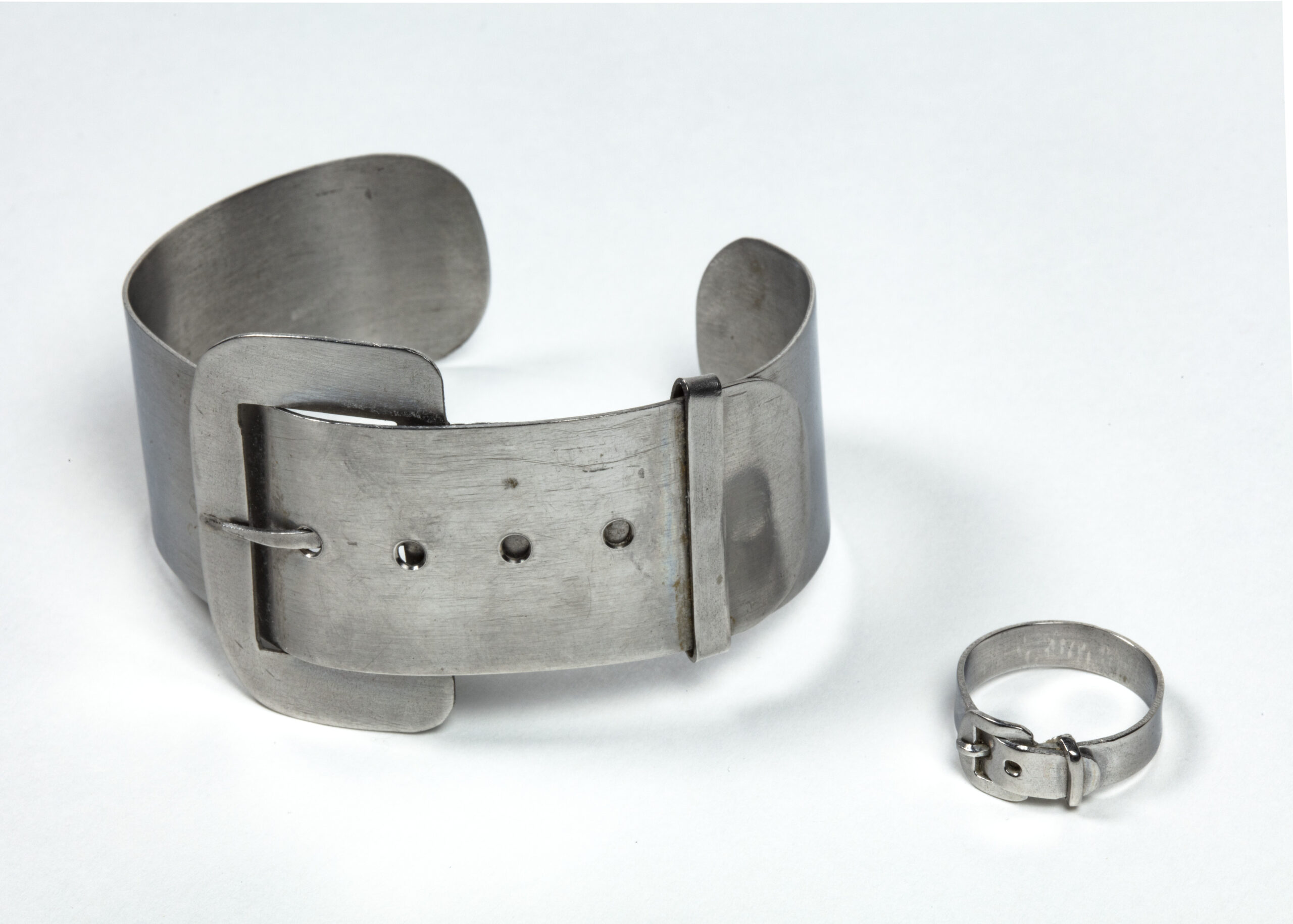 Bracelet and ring, ca. 1943
Nassau or Suffolk County, NY 
Sheet metal
Preservation Long Island purchase, 2002.6ab
